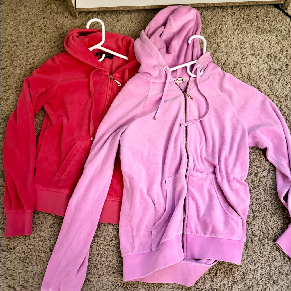 Juicy Couture y2k Pink and Hot Pink Velour Zip Hoodies - Soft Casual Jackets